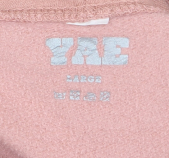 YAE Womens Pink Pullover Hoodie Large Cotton Blend Casual