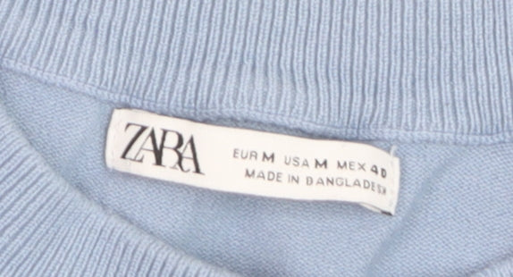 Zara Women Blue Crew Neck Long Sleeve Pullover Jumper Size 12