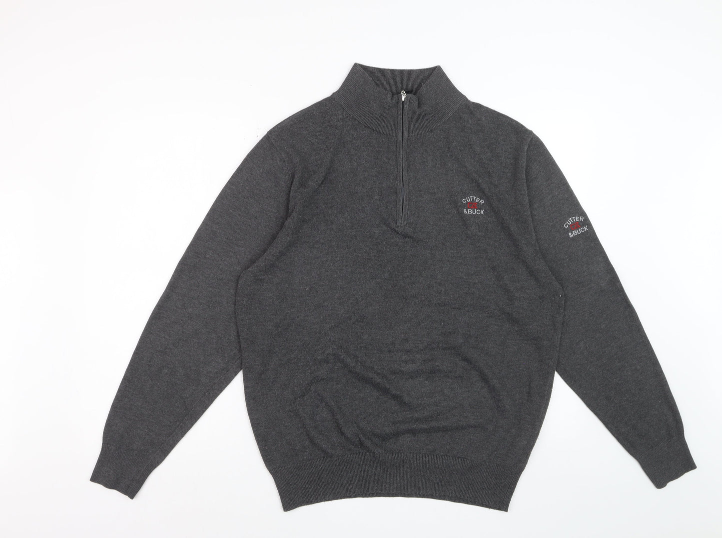 Cutter & Buck Men's Grey 1/2 Zip High Neck Polyester Jumper Size L