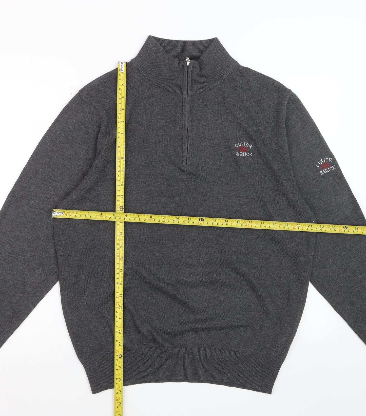 Cutter & Buck Men's Grey 1/2 Zip High Neck Polyester Jumper Size L