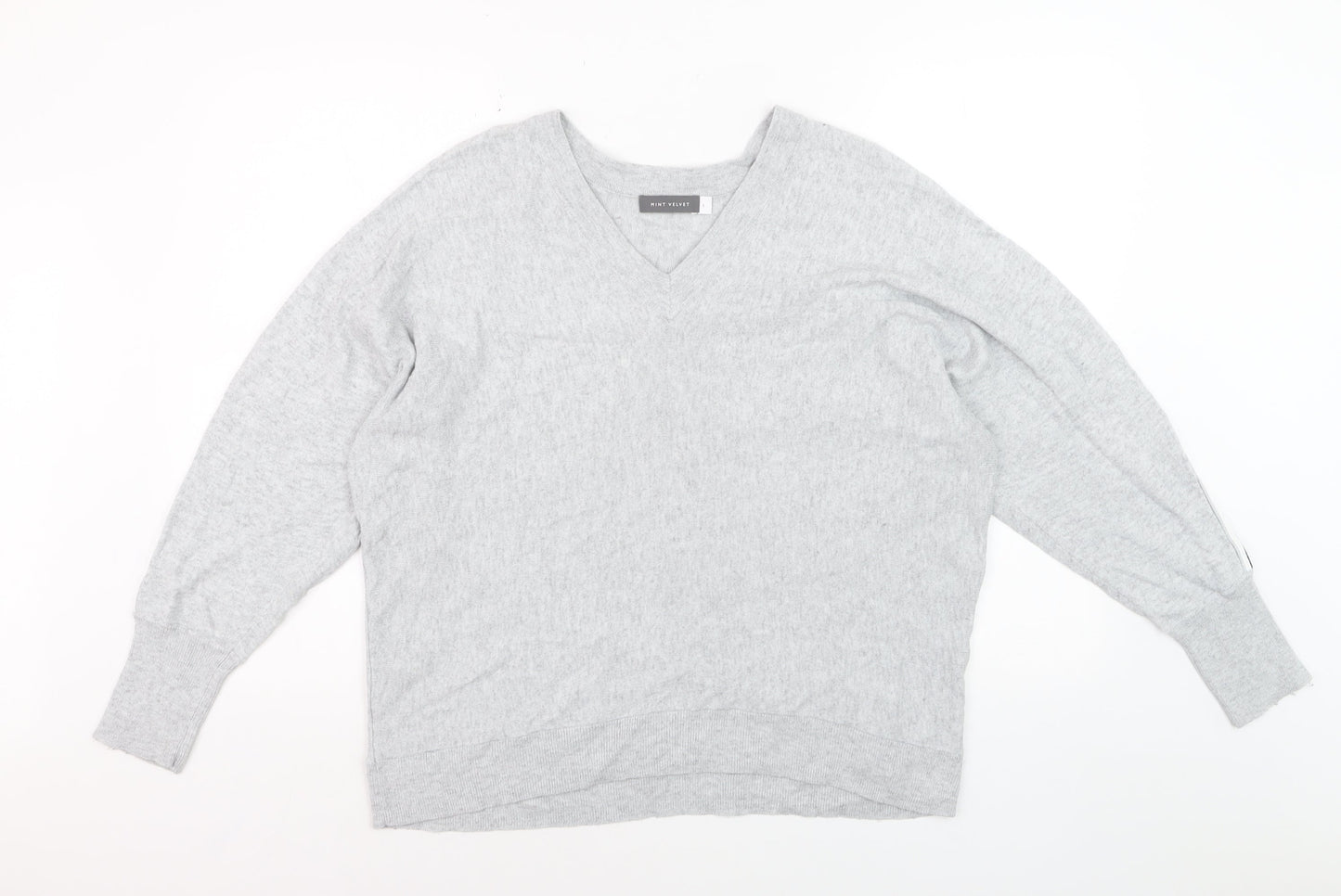 Mint Velvet Women’s Grey V-Neck Cotton Blend Jumper Size L