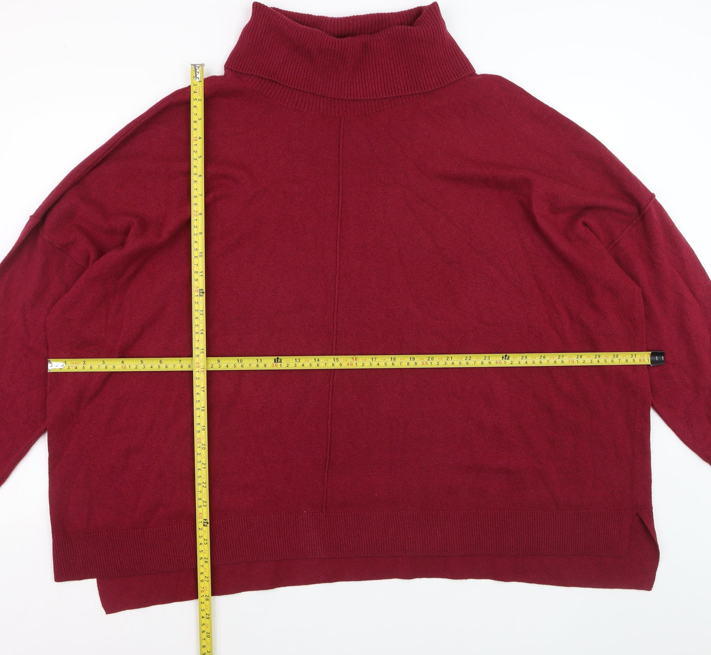 Live Unlimited Women's Red Roll Neck Plus Size 28 Relaxed Fit Jumper