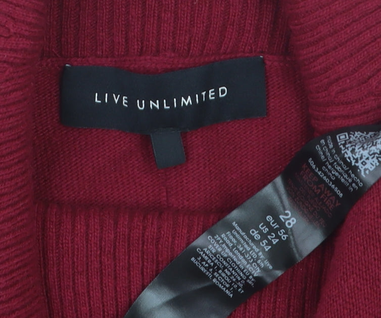 Live Unlimited Women's Red Roll Neck Plus Size 28 Relaxed Fit Jumper