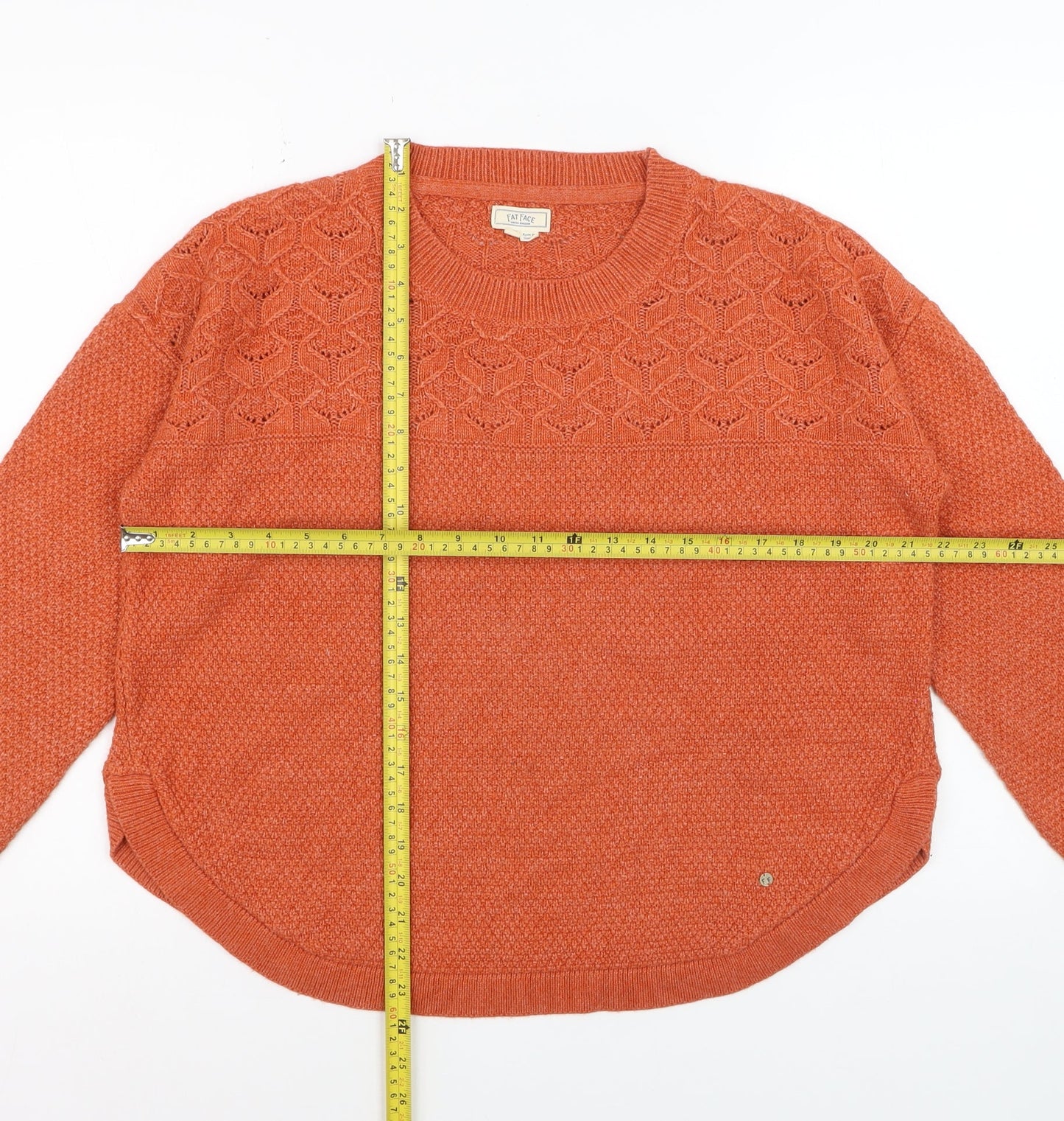 Fat Face Women's Orange Acrylic Blend Textured Knit Jumper UK 14