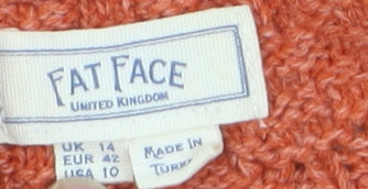Fat Face Women's Orange Acrylic Blend Textured Knit Jumper UK 14