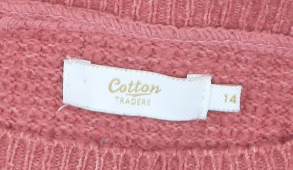 Cotton Traders Women Pink Colour Block Knit Jumper Size 14