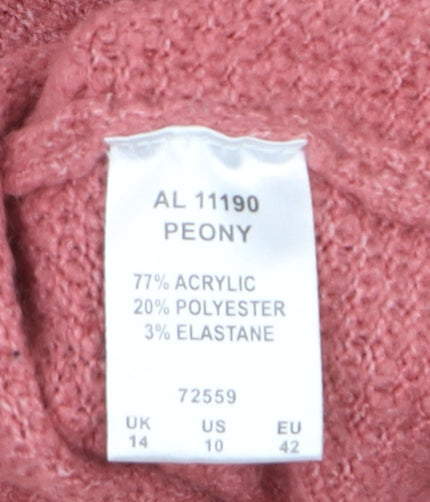 Cotton Traders Women Pink Colour Block Knit Jumper Size 14