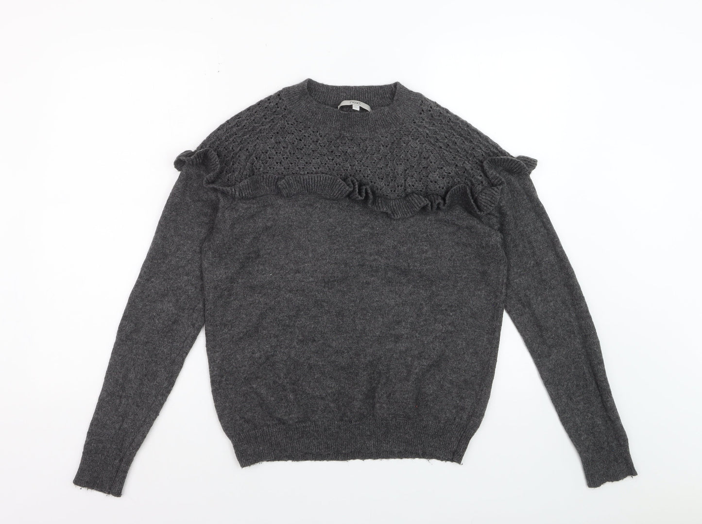 Next Women Grey Alpaca Blend Ruffle Knit Jumper Size 14