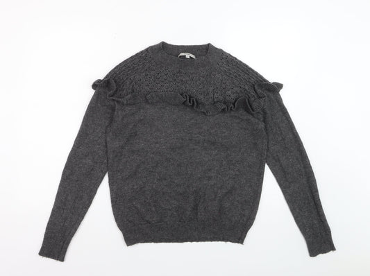 Next Women Grey Alpaca Blend Ruffle Knit Jumper Size 14