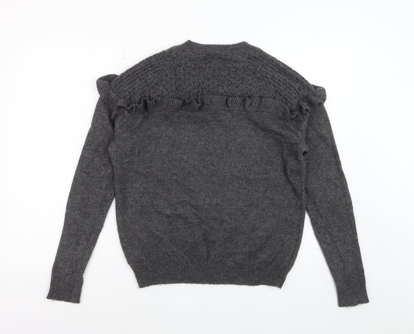 Next Women Grey Alpaca Blend Ruffle Knit Jumper Size 14