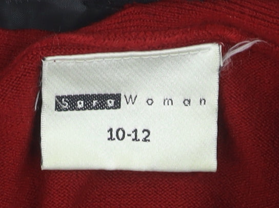 Sass Woman Red Collared Faux Fur Trim Cardigan 10-12 Women’s Knitwear