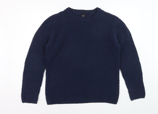 River Island Mens Blue Waffle-Knit Crew Neck Jumper Size S