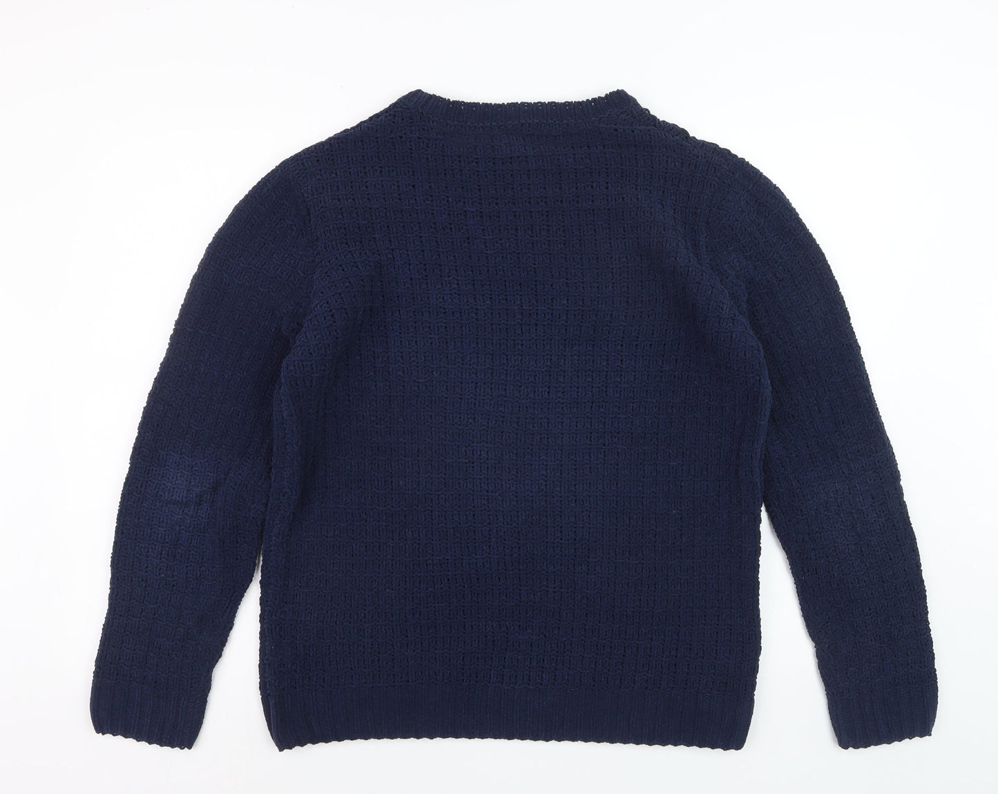 River Island Mens Blue Waffle-Knit Crew Neck Jumper Size S