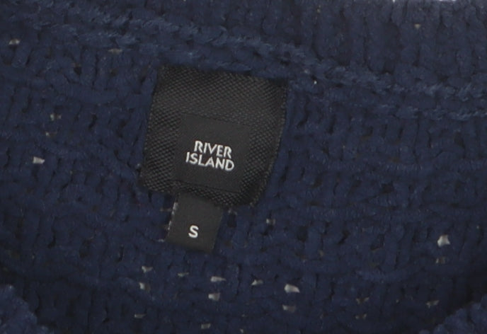 River Island Mens Blue Waffle-Knit Crew Neck Jumper Size S