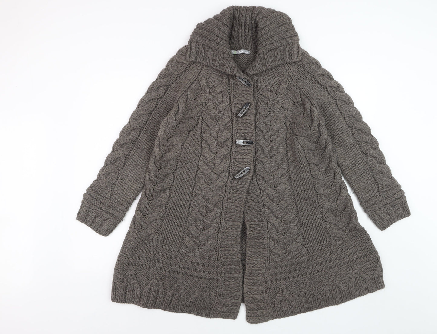 Marks and Spencer Womens Brown Chunky-Knit Roll Neck Long Cardigan M