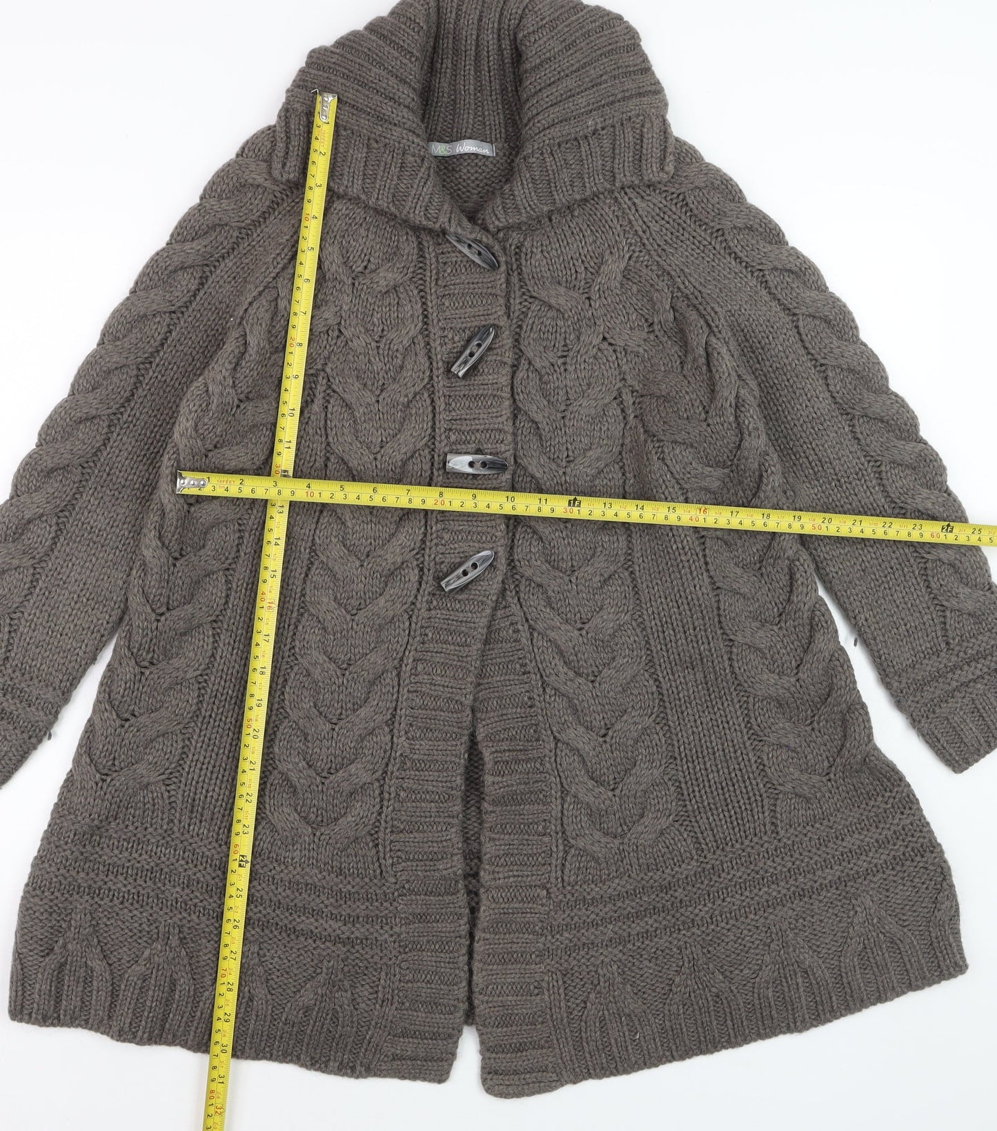 Marks and Spencer Womens Brown Chunky-Knit Roll Neck Long Cardigan M