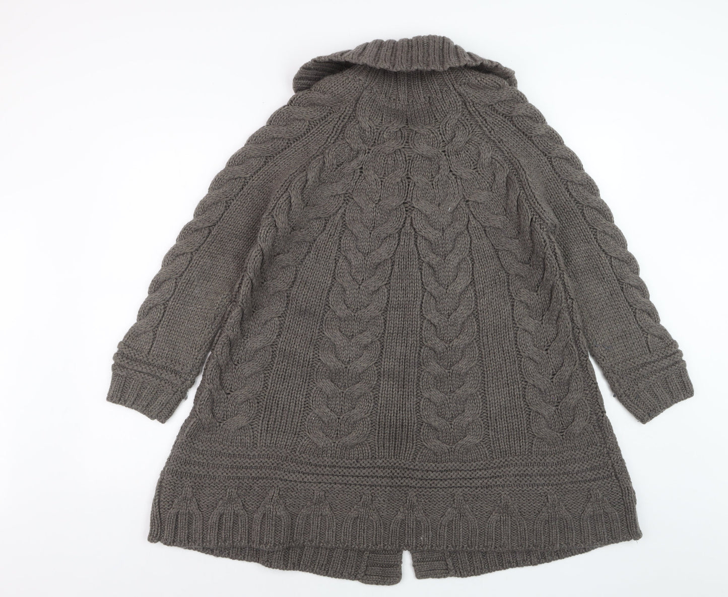 Marks and Spencer Womens Brown Chunky-Knit Roll Neck Long Cardigan M