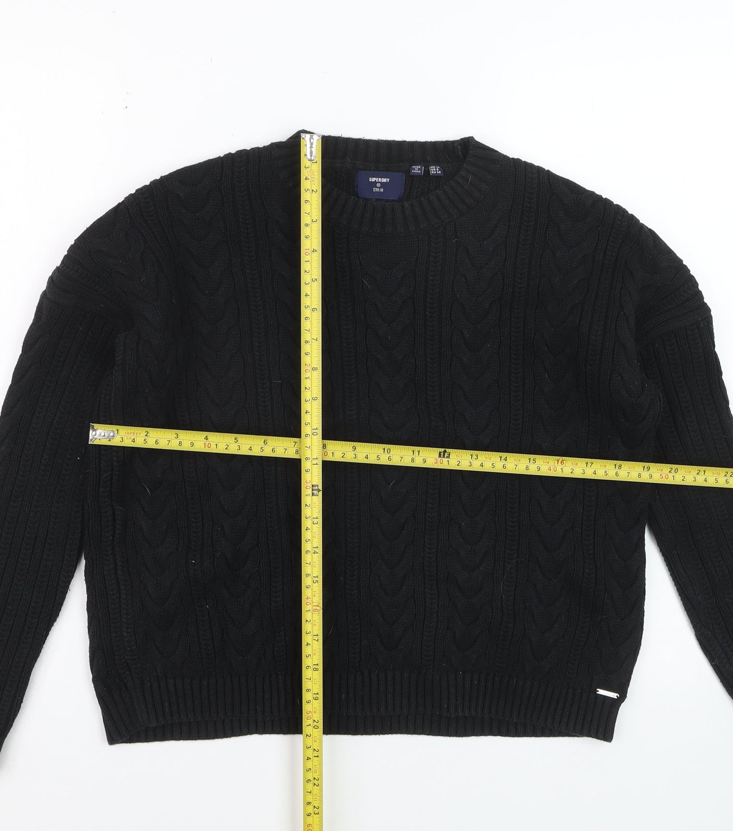 Superdry Womens Black Cable-Knit Cotton Jumper UK 10