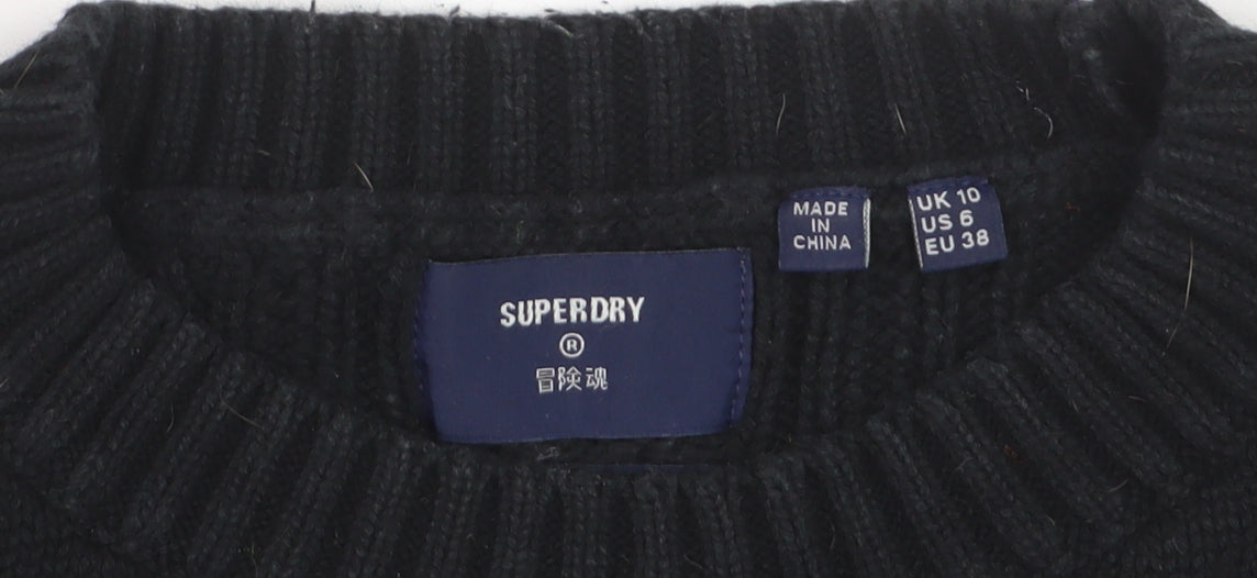 Superdry Womens Black Cable-Knit Cotton Jumper UK 10