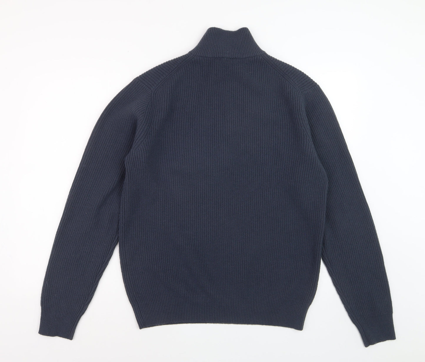 Uniqlo Men's Blue M 1/4 Zip High Neck Rib-Knit Jumper