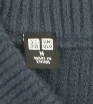 Uniqlo Men's Blue M 1/4 Zip High Neck Rib-Knit Jumper