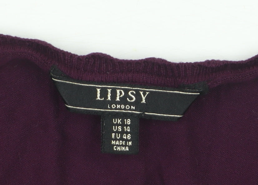 Lipsy Women Purple Crew Neck Long Sleeve Pullover Jumper Size 18