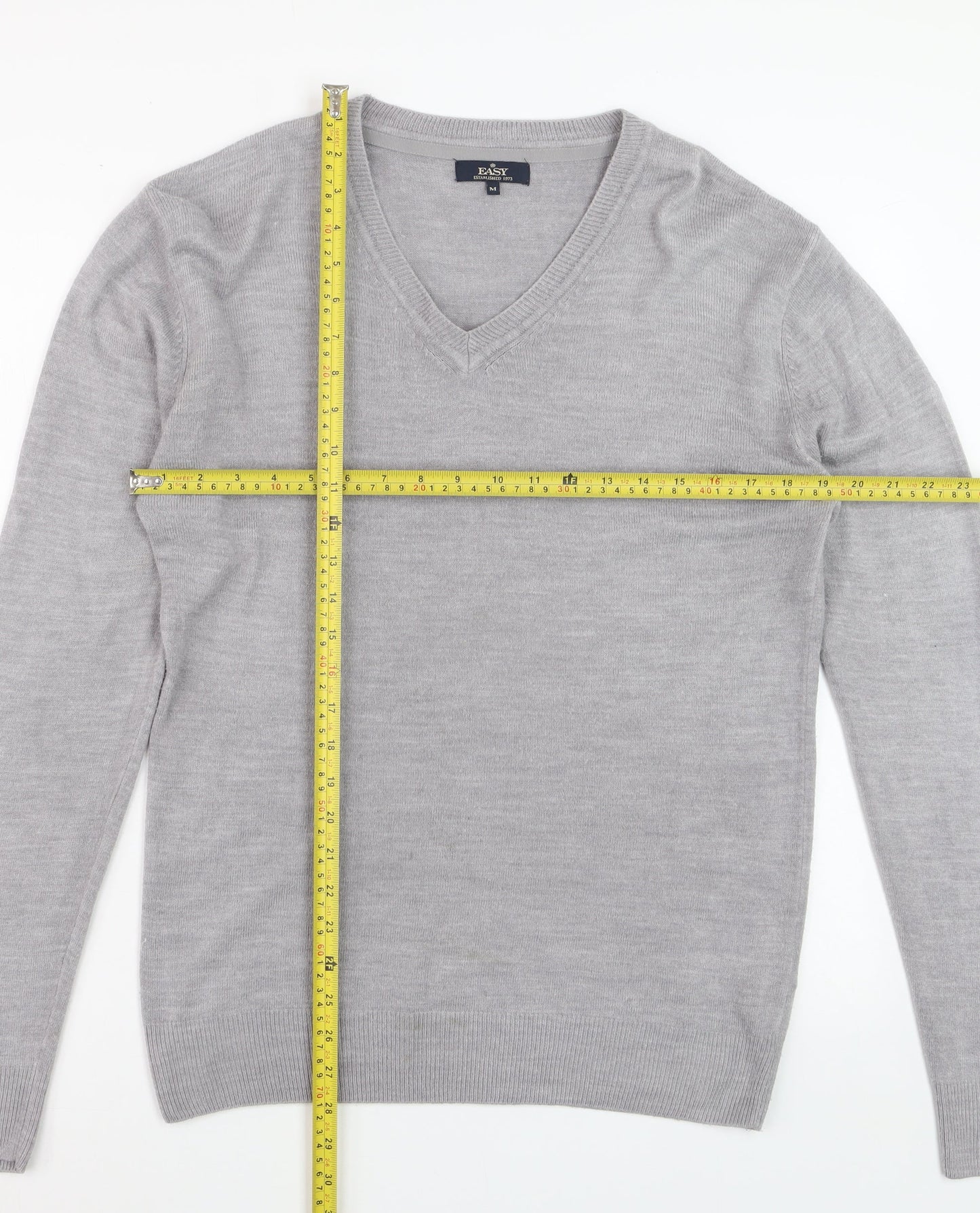 Easy Men’s Grey V-Neck Acrylic Knit Jumper Size M