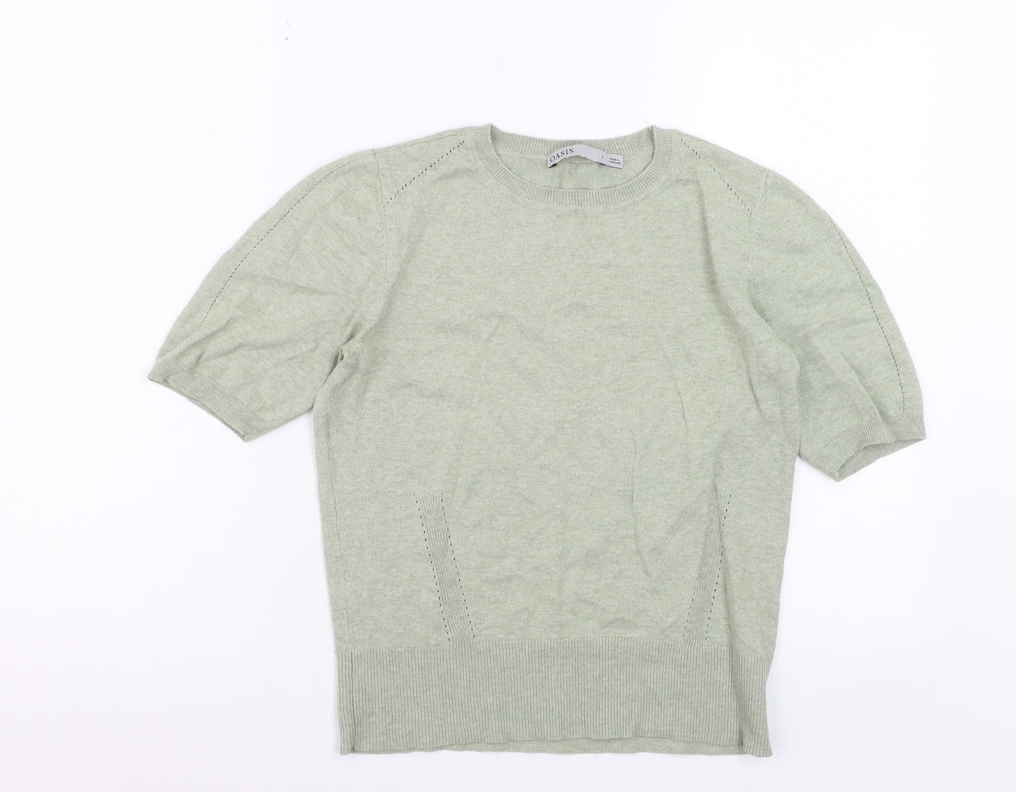 Oasis Women Green Short Sleeve Crew Neck Knit Jumper Size S