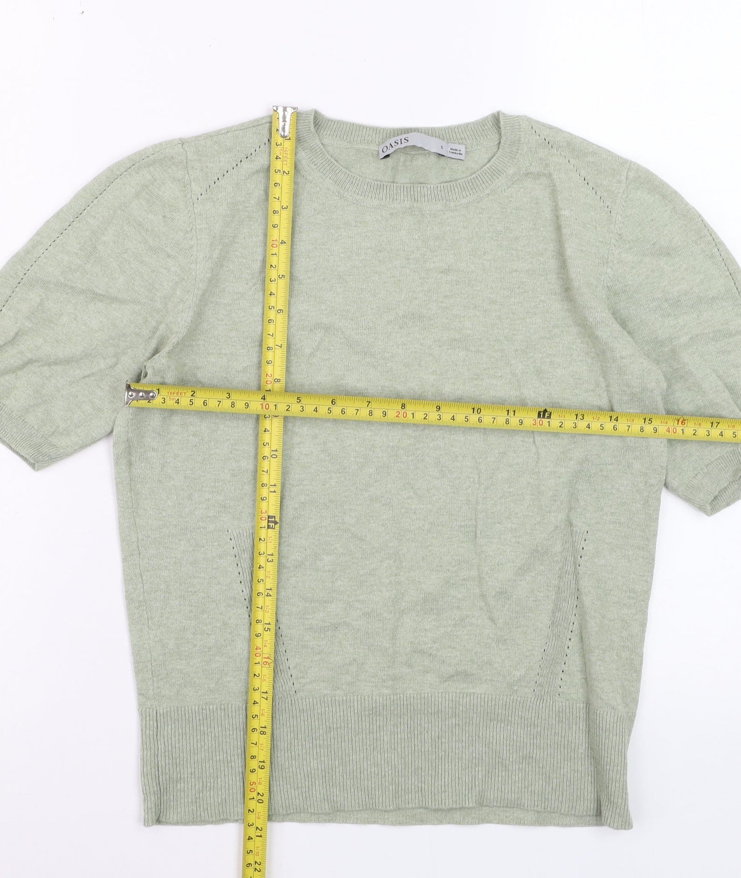 Oasis Women Green Short Sleeve Crew Neck Knit Jumper Size S