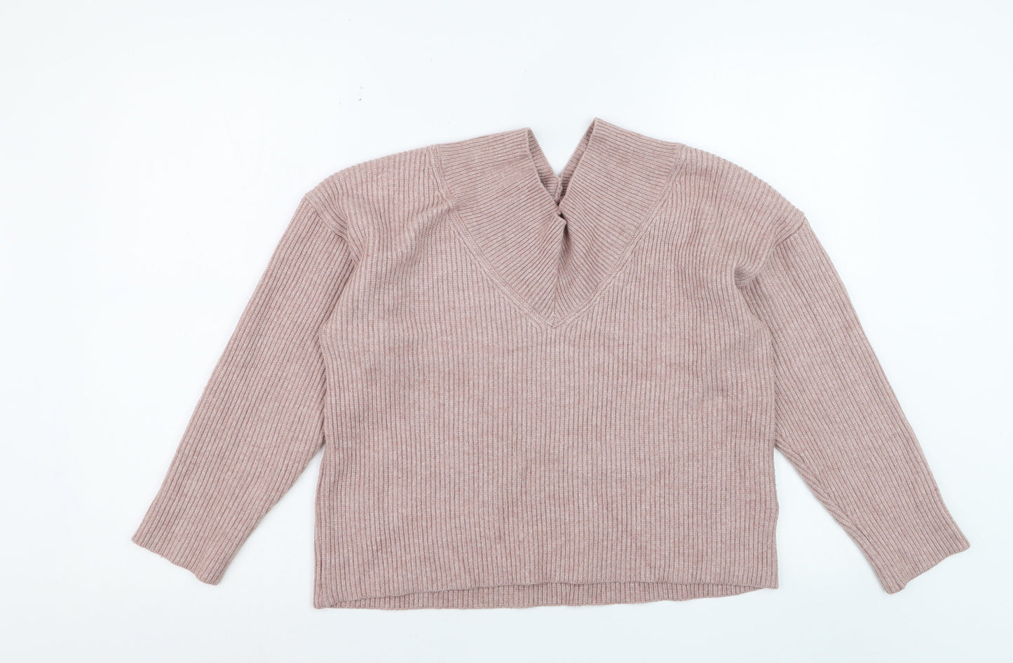 NEXT Women’s Pink Ribbed V-Neck Knit Pullover Jumper Size M