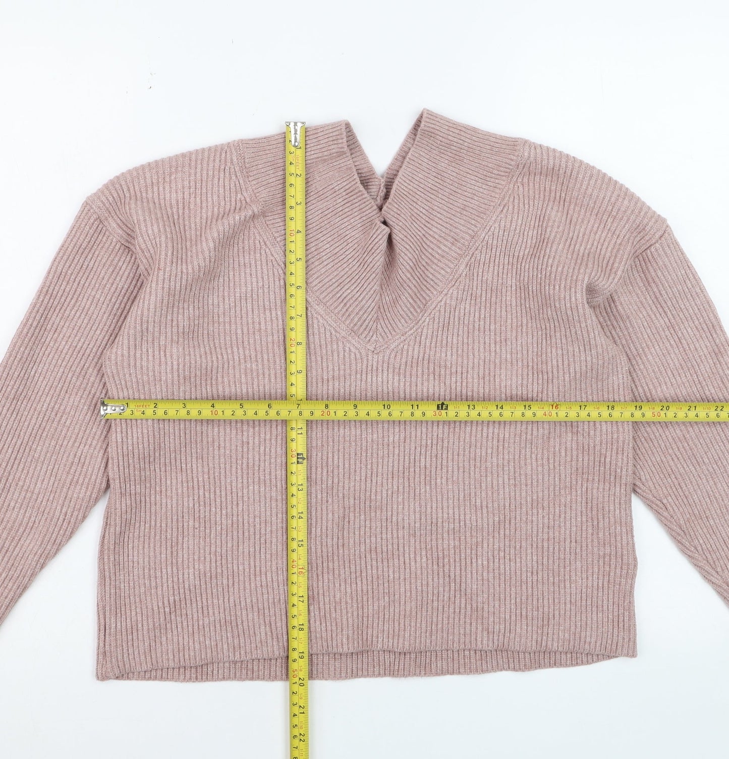 NEXT Women’s Pink Ribbed V-Neck Knit Pullover Jumper Size M