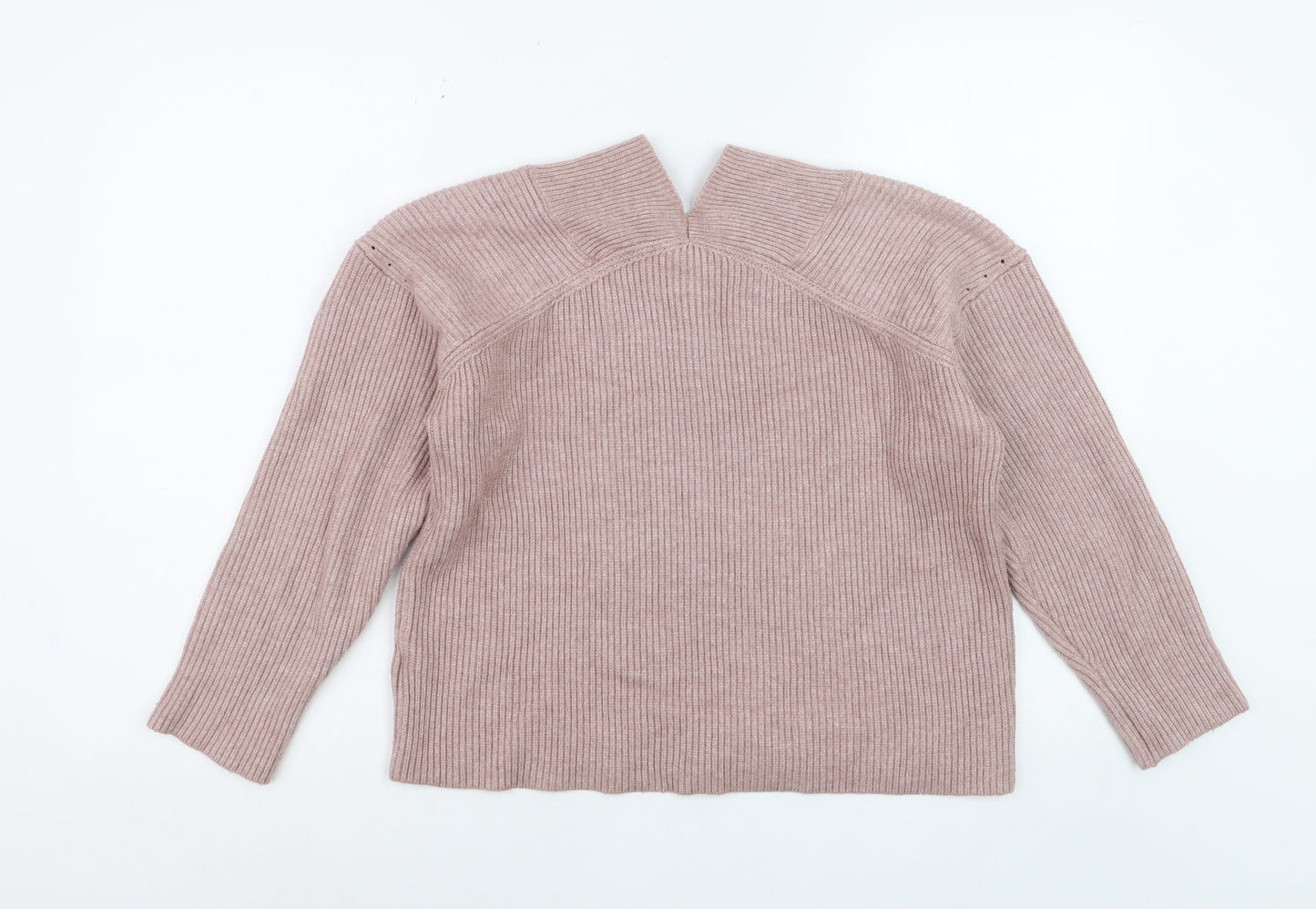 NEXT Women’s Pink Ribbed V-Neck Knit Pullover Jumper Size M
