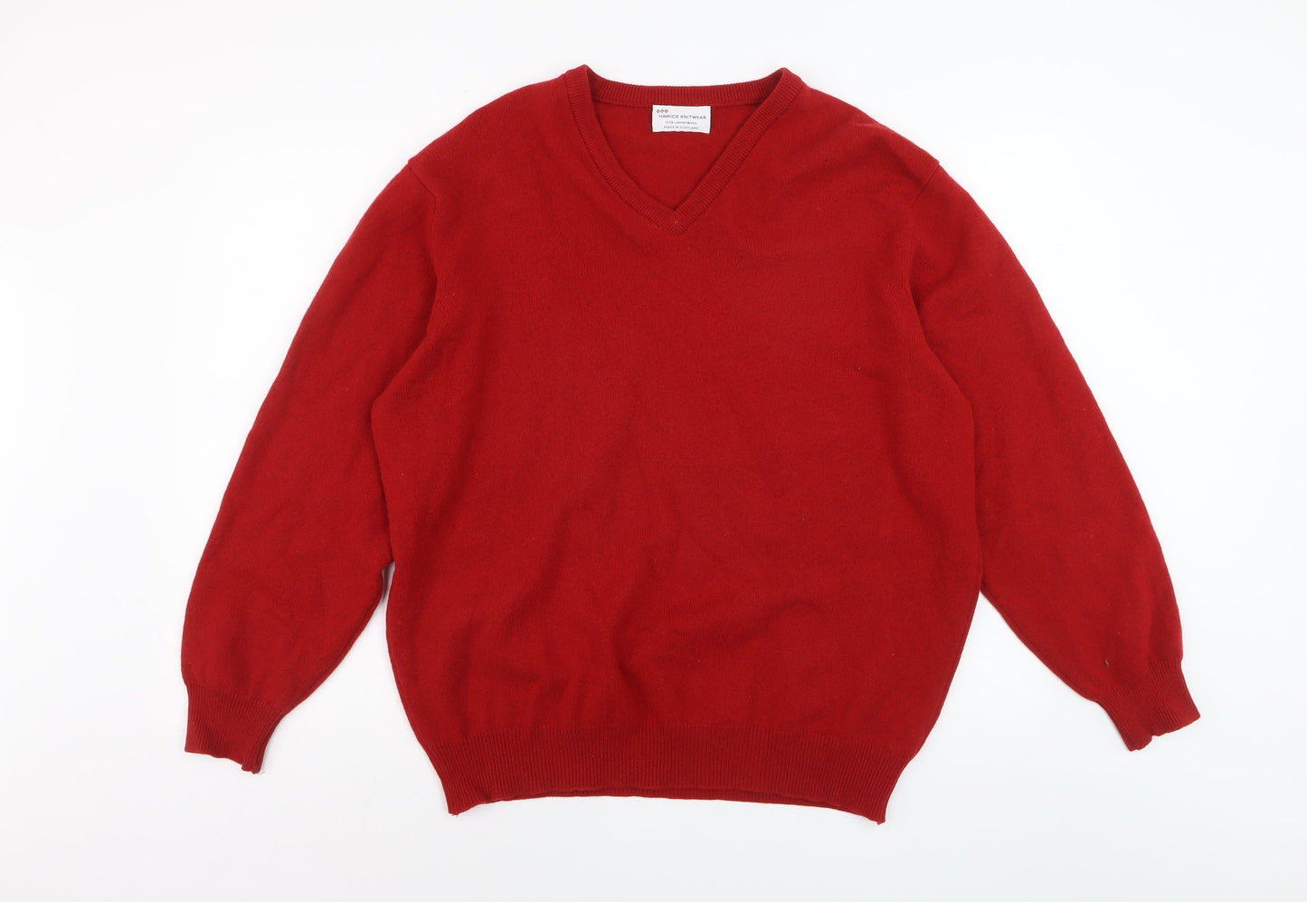 Hawick Knitwear Men's Red V-Neck Lambswool Jumper XL