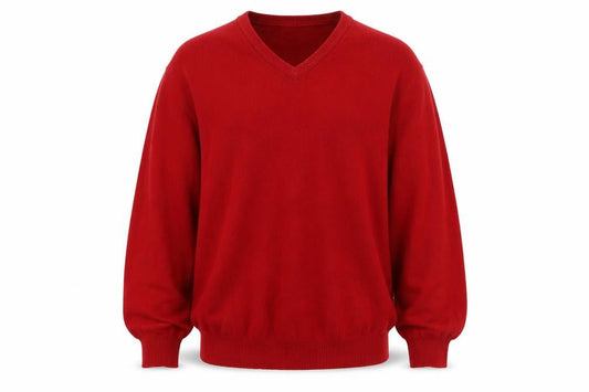 Hawick Knitwear Men's Red V-Neck Lambswool Jumper XL