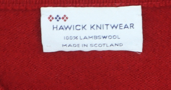 Hawick Knitwear Men's Red V-Neck Lambswool Jumper XL