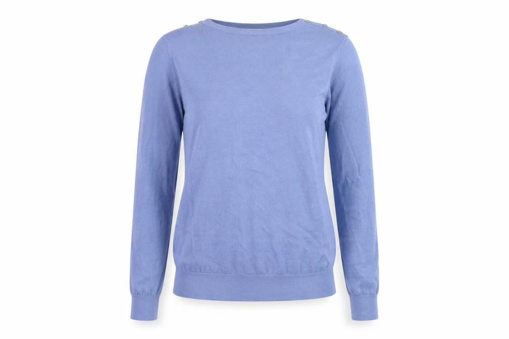 Hobbs Women's Blue Wool Crew Neck Button Shoulder Jumper Size S