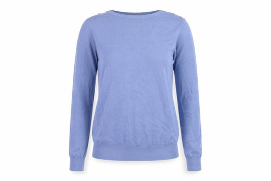 Hobbs Women's Blue Wool Crew Neck Button Shoulder Jumper Size S