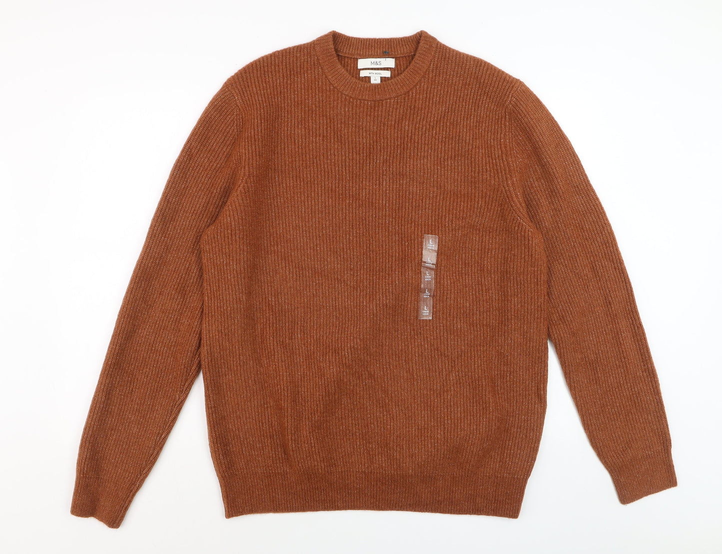 Marks and Spencer Men’s Brown Ribbed Crew Neck Pullover Jumper L