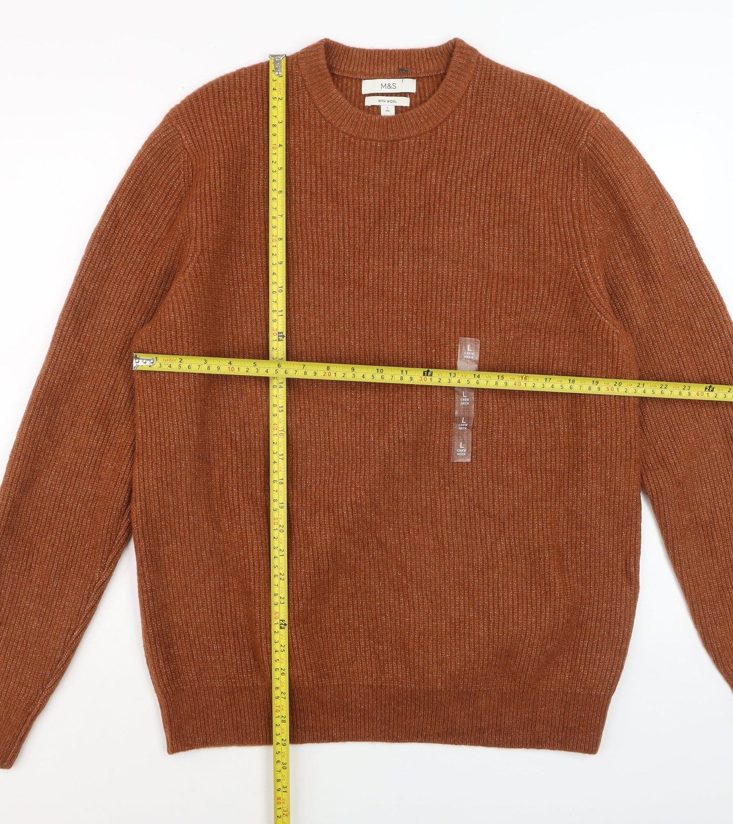 Marks and Spencer Men’s Brown Ribbed Crew Neck Pullover Jumper L