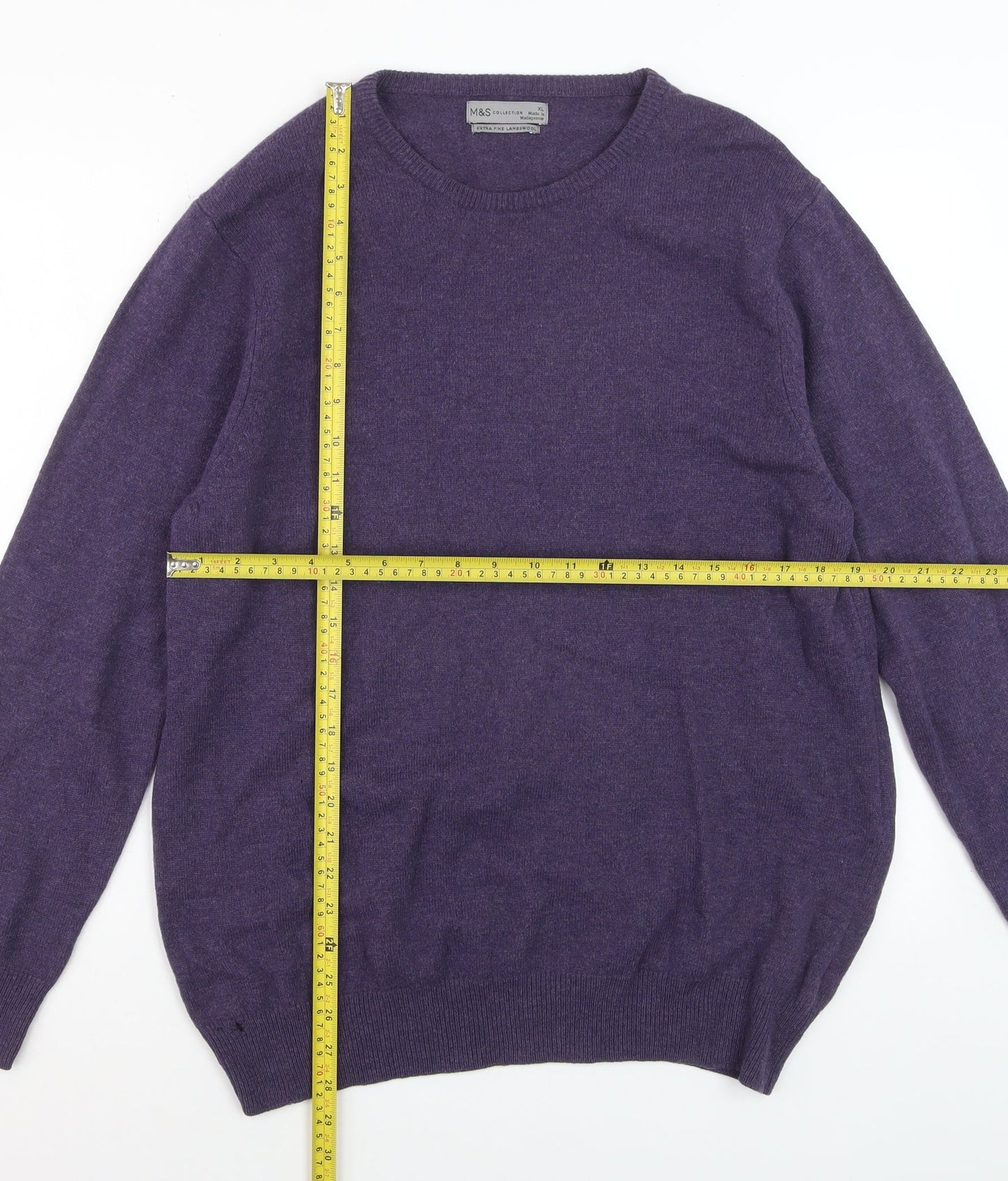 Marks and Spencer Men's Purple XL Lambswool Crew Neck Jumper