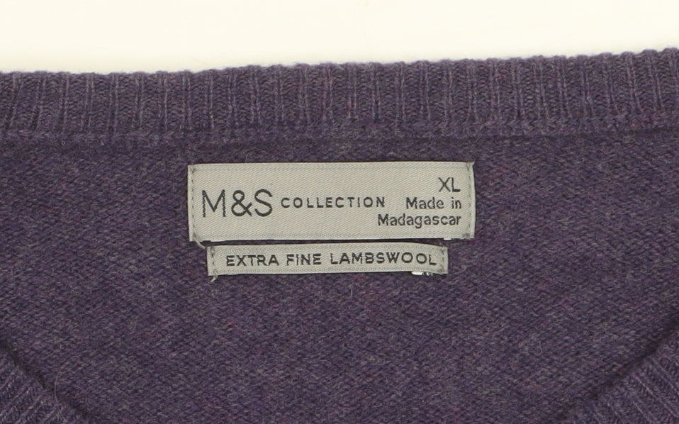 Marks and Spencer Men's Purple XL Lambswool Crew Neck Jumper