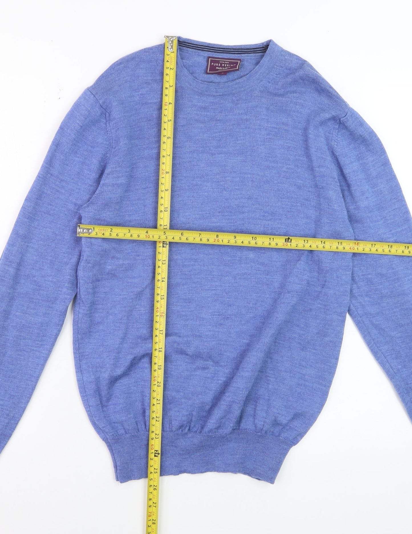 John Lewis Men's Blue Merino Wool Crew Neck Jumper Size S
