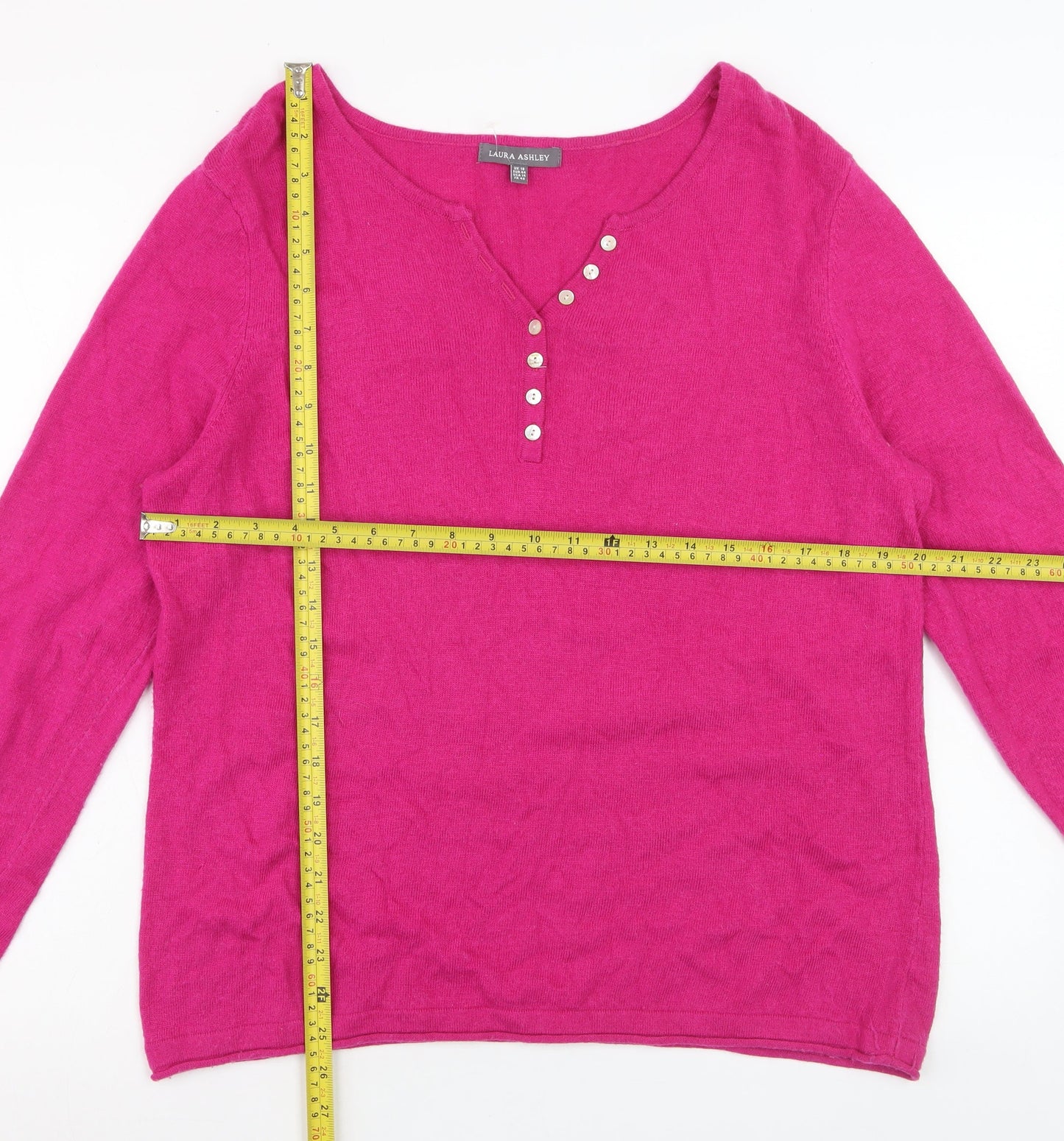 Laura Ashley Women’s Pink Henley Wool Cashmere Knit Jumper Size 18