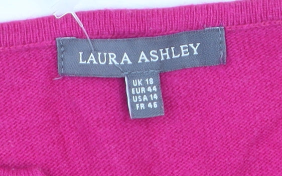 Laura Ashley Women’s Pink Henley Wool Cashmere Knit Jumper Size 18