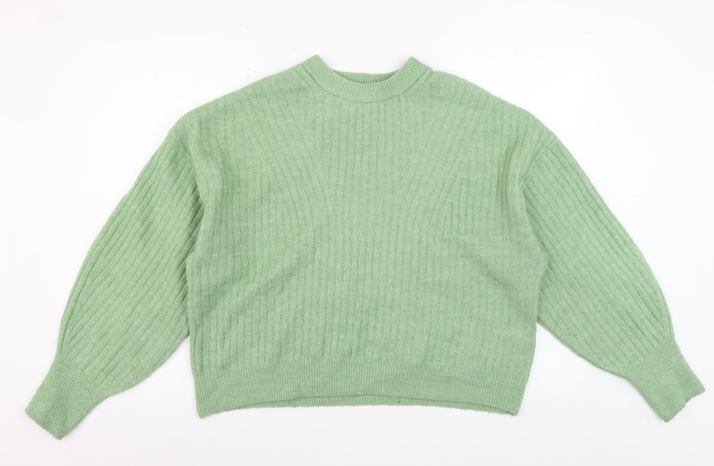 H&M Women’s Green Ribbed Knit Crew Neck Pullover Jumper Size M