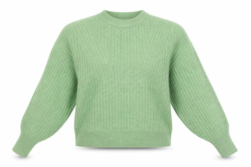 H&M Women’s Green Ribbed Knit Crew Neck Pullover Jumper Size M