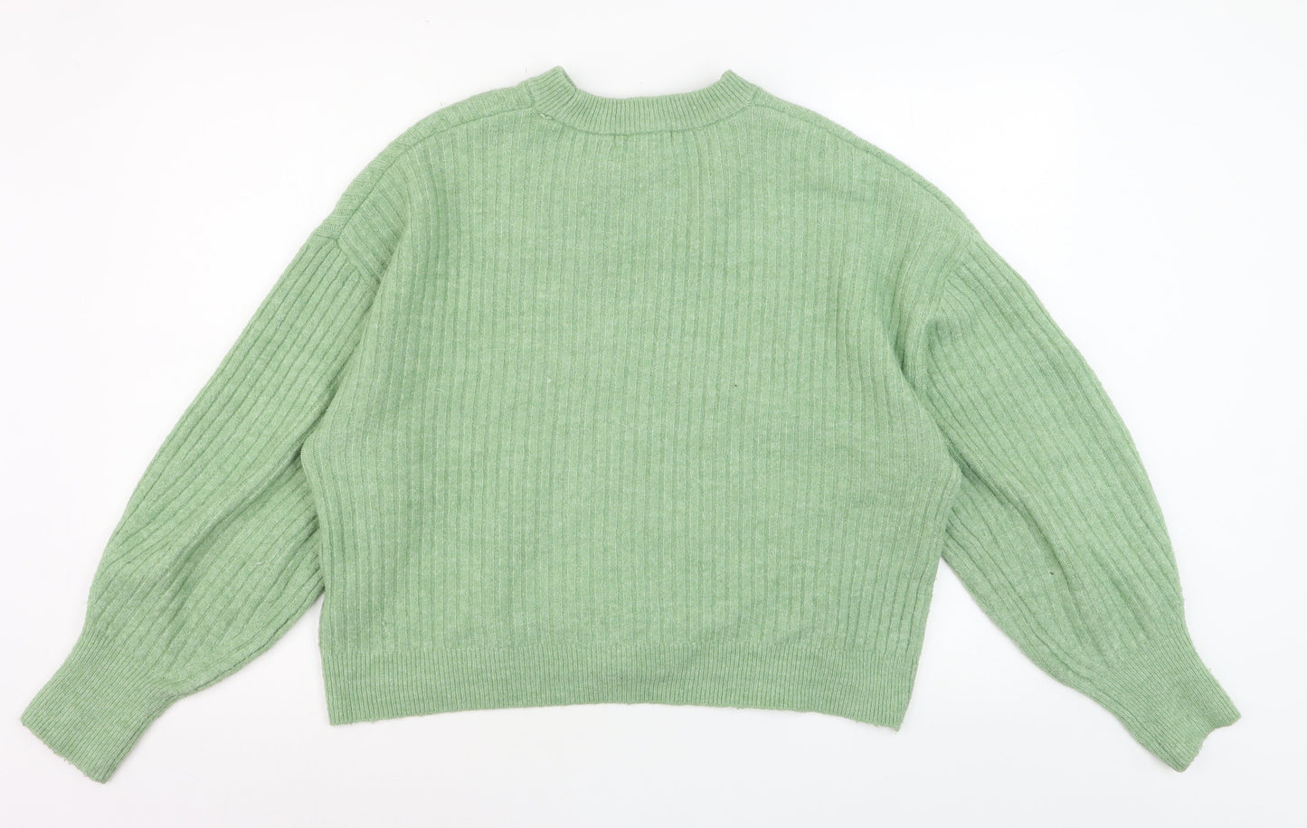 H&M Women’s Green Ribbed Knit Crew Neck Pullover Jumper Size M