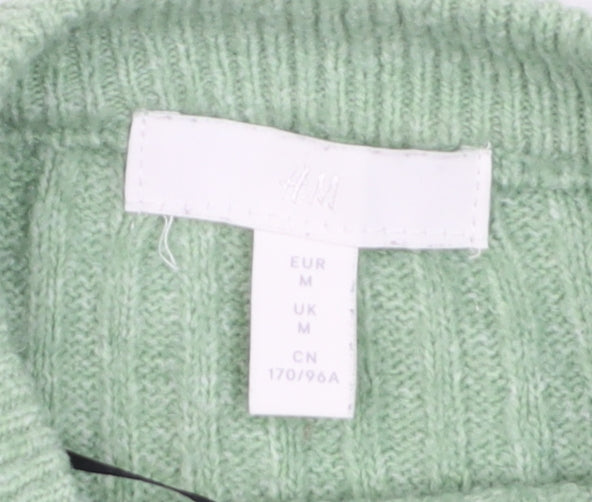 H&M Women’s Green Ribbed Knit Crew Neck Pullover Jumper Size M