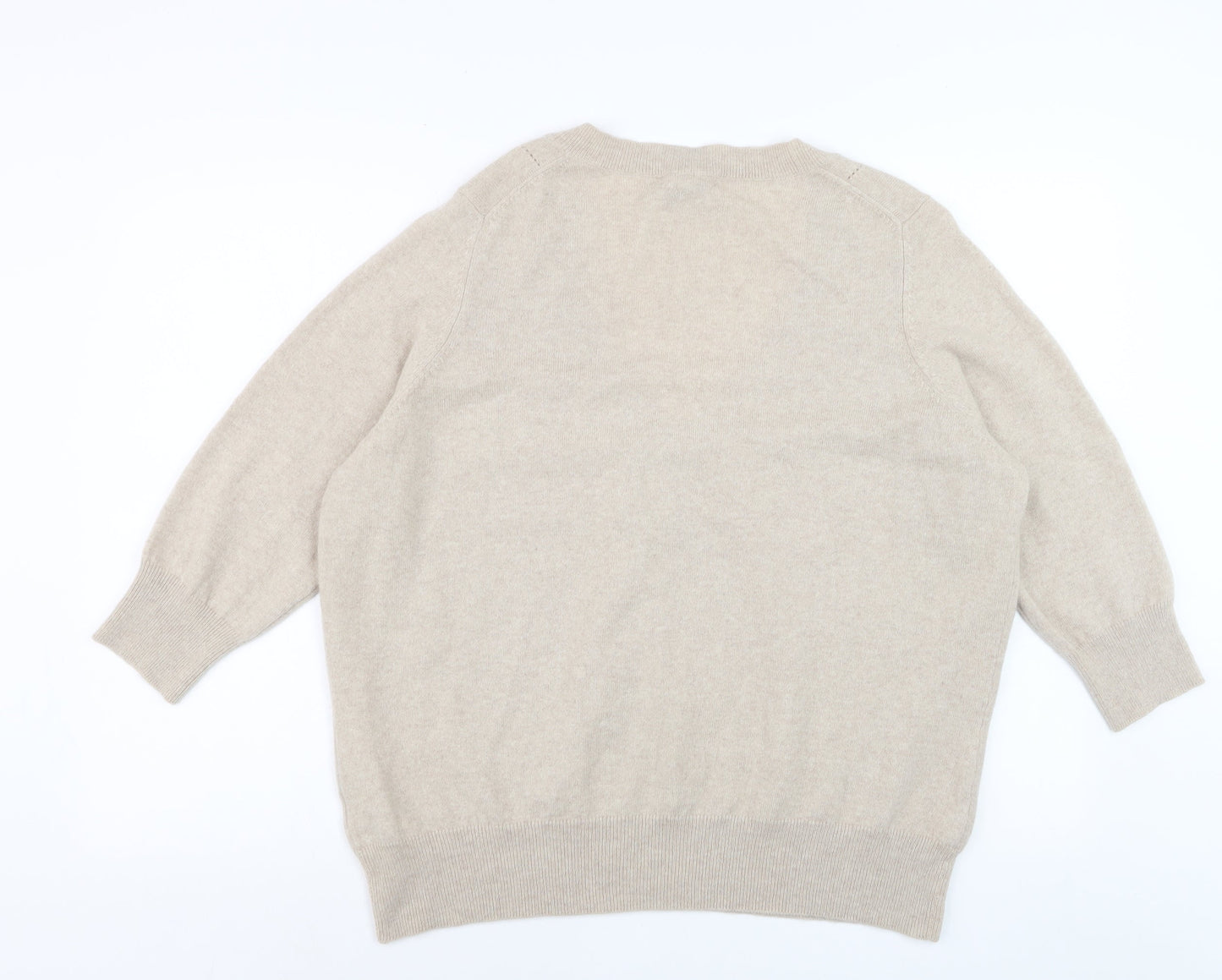 Marks and Spencer Women Beige 100% Cashmere V-Neck Jumper Size 22