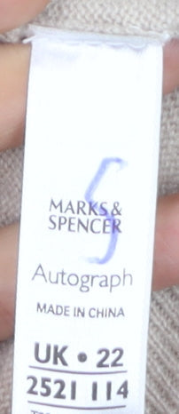 Marks and Spencer Women Beige 100% Cashmere V-Neck Jumper Size 22